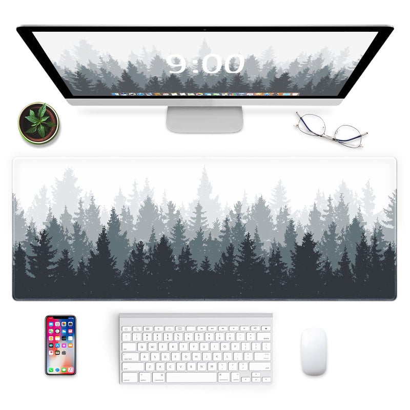 Galdas Gaming Mouse Mat Mat نمط خلفية الغابات XXL XL كبير ماوس حصيرة طويلة ممتدة لوحة الماوس مكتب حصيرة عدم الانزلاق المطاط منصات الفئران مخيط حواف لوحة رقيقة (31.5 × 11.8 × 0.12 بوصة) شجرة - Image 2